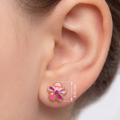 Preview: Kinder Ohrstecker Blume rosa pink 333 Gold Gelbgold Ohrringe Kinderohrringe