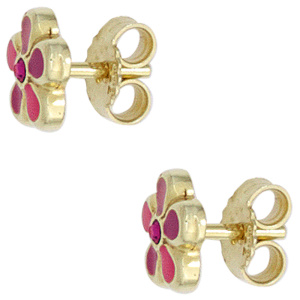 Kinder Ohrstecker Blume rosa pink 333 Gold Gelbgold Ohrringe Kinderohrringe