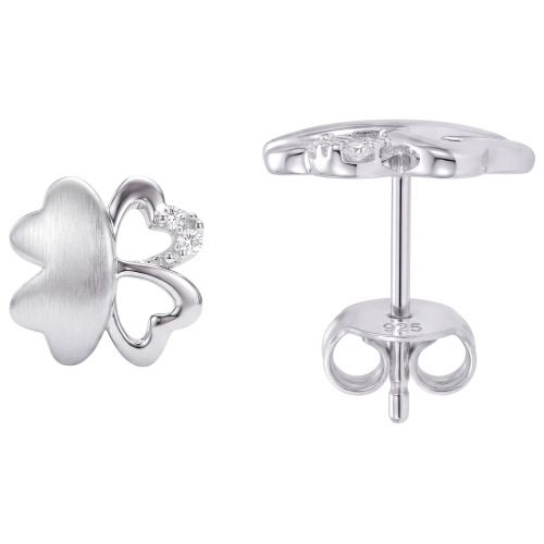 Kinder Ohrstecker Kleeblatt 925 Silber mattiert mit 4 Zirkonia Ohrringe