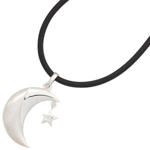 Anhänger Mond 925 Sterling Silber rhodiniert mattiert 1 Zirkonia