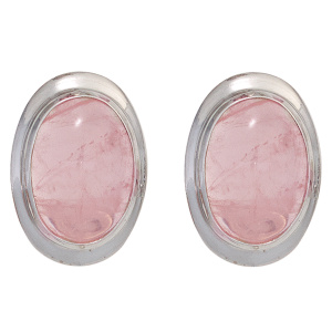Ohrstecker oval 925 Sterling Silber rhodiniert 2 Rosenquarze rosa Ohrringe