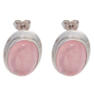Ohrstecker oval 925 Sterling Silber rhodiniert 2 Rosenquarze rosa Ohrringe