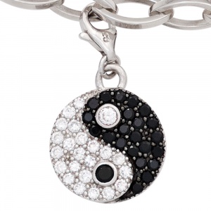 Einhänger Charm Ying Yang 925 Sterling Silber mit 46 Zirkonia schwarz weiß