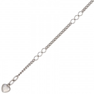 Preview: Fußkettchen Fußkette Herz 925 Sterling Silber rhodiniert 27 cm Karabiner