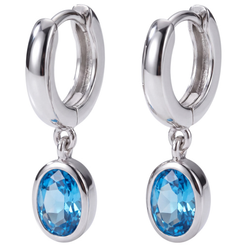 Preview: Creolen 925 Sterling Silber 2 Zirkonia hellblau blau Ohrringe Silbercreolen