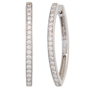 Creolen oval 925 Sterling Silber mit 36 Zirkonia Ohrringe Silbercreolen