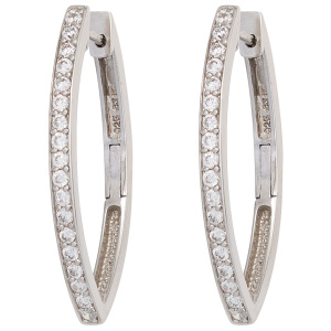 Preview: Creolen oval 925 Sterling Silber mit 36 Zirkonia Ohrringe Silbercreolen