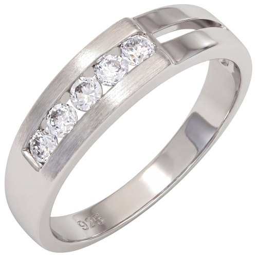 Damen Ring 925 Sterling Silber rhodiniert mattiert 5 Zirkonia Silberring
