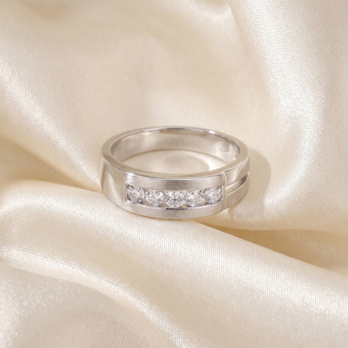 Preview: Damen Ring 925 Sterling Silber rhodiniert mattiert 5 Zirkonia Silberring