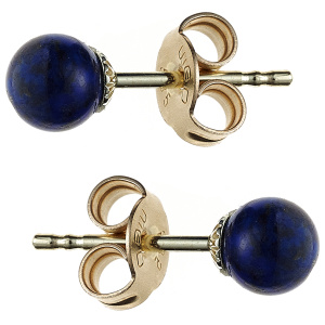 Preview: Ohrstecker Kugel 585 Gold Gelbgold 2 Lapislazuli blau Ohrringe Goldohrstecker