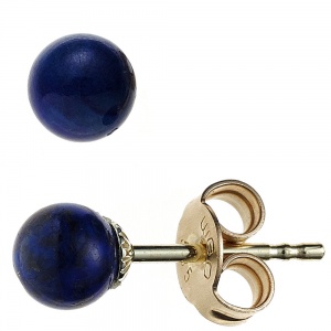 Ohrstecker Kugel 585 Gold Gelbgold 2 Lapislazuli blau Ohrringe Goldohrstecker