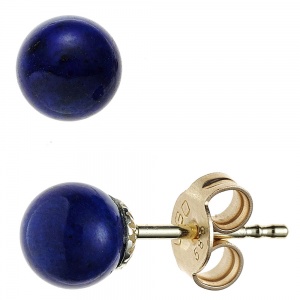 Ohrstecker Kugel 585 Gold Gelbgold 2 Lapislazuli blau Ohrringe Goldohrstecker