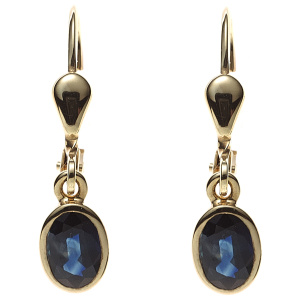 Preview: Boutons oval 585 Gold Gelbgold 2 Safire blau Ohrringe Ohrhänger Goldohrringe