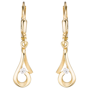 Preview: Ohrhänger 333 Gold Gelbgold teil matt 2 Zirkonia Boutons Ohrringe Goldohrringe