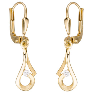 Preview: Ohrhänger 333 Gold Gelbgold teil matt 2 Zirkonia Boutons Ohrringe Goldohrringe