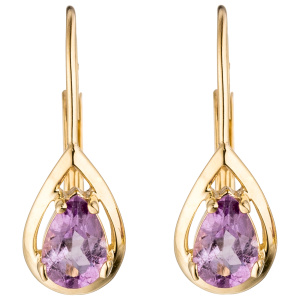 Preview: Boutons Tropfen 333 Gold Gelbgold 2 Amethyste lila violett Ohrringe Ohrhänger