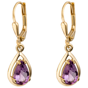 Preview: Boutons Tropfen 333 Gold Gelbgold 2 Amethyste lila violett Ohrringe Ohrhänger