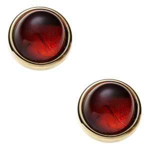 Preview: Ohrstecker rund 375 Gold Gelbgold 2 Bernsteine orange Ohrringe