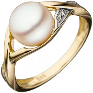 Damen Ring 585 Gold Gelbgold bicolor 1 Süßwasser Perle Goldring Perlenring