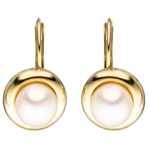 Preview: Boutons rund 333 Gold Gelbgold 2 Süßwasser Perlen Ohrringe Ohrhänger