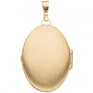 Medaillon oval für 2 Fotos 333 Gold Gelbgold matt Anhänger zum Öffnen