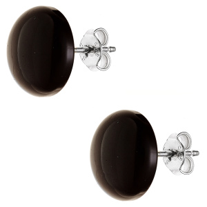 Preview: Ohrstecker rund 925 Sterling Silber 2 Onyxe schwarz Ohrringe