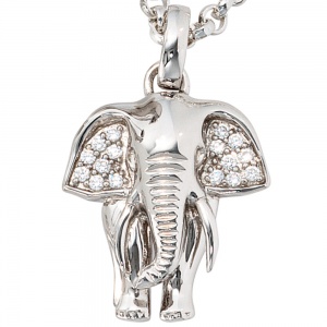 Anhänger Elefant 925 Sterling Silber rhodiniert mit Zirkonia Kettenanhänger