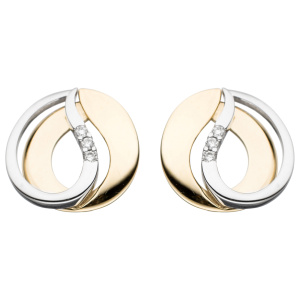 Preview: Ohrstecker 585 Gold Gelbgold Weißgold bicolor 6 Diamanten Brillanten Ohrringe