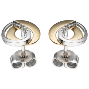 Preview: Ohrstecker 585 Gold Gelbgold Weißgold bicolor 6 Diamanten Brillanten Ohrringe