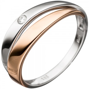 Damen Ring 585 Gold Weißgold Rotgold bicolor 1 Diamant Brillant Diamantring