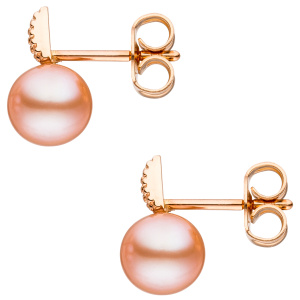 Preview: Ohrstecker 585 Gold Rotgold 2 rosa Süßwasser Perlen rosa rosé Ohrringe