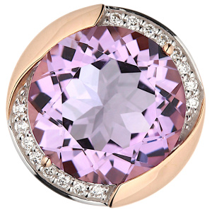 Anhänger rund 585 Gold Rotgold 16 Diamanten Brillanten 1 Amethyst violett lila