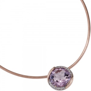 Anhänger rund 585 Gold Rotgold 16 Diamanten Brillanten 1 Amethyst violett lila