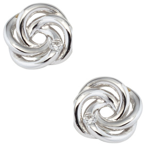 Preview: Ohrstecker verschlungen 585 Gold Weißgold 2 Diamanten Brillanten Ohrringe