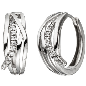 Creolen 333 Gold Weißgold mit 22 Zirkonia Ohrringe Weißgoldohrringe