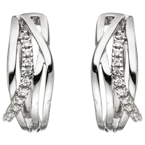 Preview: Creolen 333 Gold Weißgold mit 22 Zirkonia Ohrringe Weißgoldohrringe