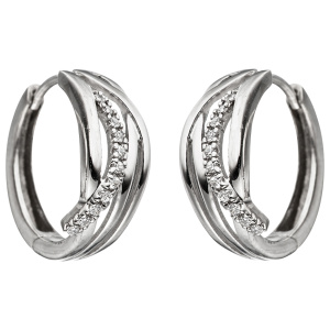 Preview: Creolen 333 Gold Weißgold mit 22 Zirkonia Ohrringe Weißgoldohrringe