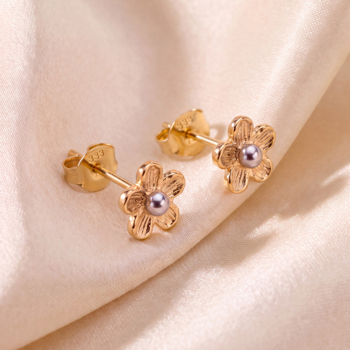 Preview: Ohrstecker Blume 333 Gold Gelbgold matt bicolor Ohrringe Goldohrstecker