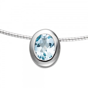 Anhänger oval 925 Sterling Silber rhodiniert 1 Blautopas blau hellblau