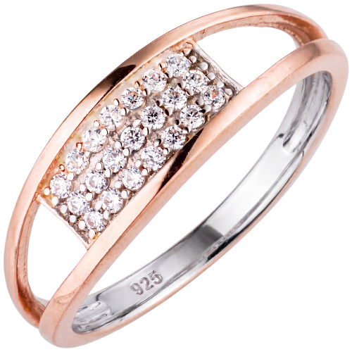 Damen Ring 925 Sterling Silber bicolor mit Zirkonia Silberring