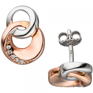 Ohrstecker 925 Sterling Silber bicolor vergoldet mit 10 Zirkonia Ohrringe