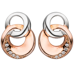 Ohrstecker 925 Sterling Silber bicolor vergoldet mit 10 Zirkonia Ohrringe