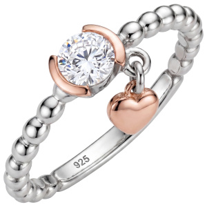 Damen Ring Kugel 925 Sterling Silber bicolor 1 Zirkonia Kugelring