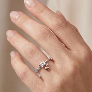 Preview: Damen Ring Kugel 925 Sterling Silber bicolor 1 Zirkonia Kugelring