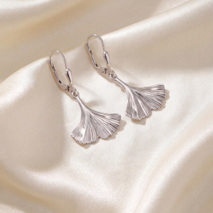 Preview: Boutons Ginko Ginkgo 925 Sterling Silber rhodiniert Ohrringe Ohrhänger