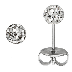 Ohrstecker Kugel Edelstahl mit Kristallsteinen Ohrringe Kugelohrstecker