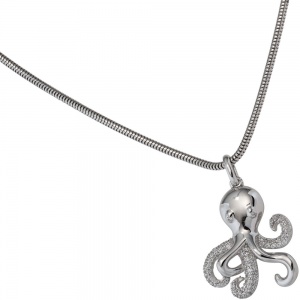 Anhänger Krake 925 Sterling Silber rhodiniert mit 78 Zirkonia Octopus