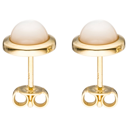 Preview: Ohrstecker rund 333 Gold Gelbgold 2 Perlmutt-Steine Ohrringe Goldohrringe
