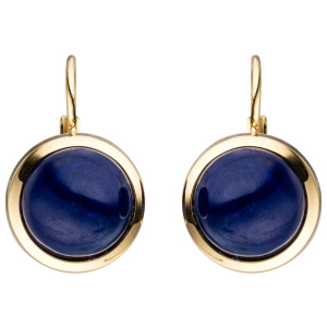 Preview: Boutons rund 333 Gold Gelbgold 2 Lapislazuli blau Ohrringe Ohrhänger