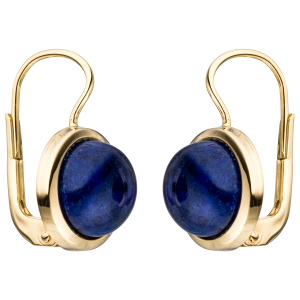 Preview: Boutons rund 333 Gold Gelbgold 2 Lapislazuli blau Ohrringe Ohrhänger